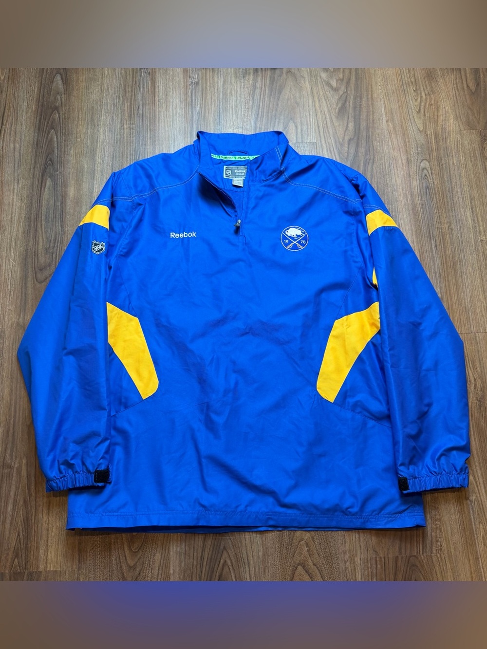 Reebok Authentic Buffalo Sabres Hockey 1/4 Zip NHL Blue Coaches Jacket Mens 3XL